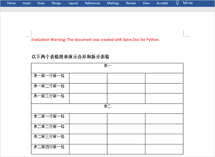 在 python 中合并 word 中的表格