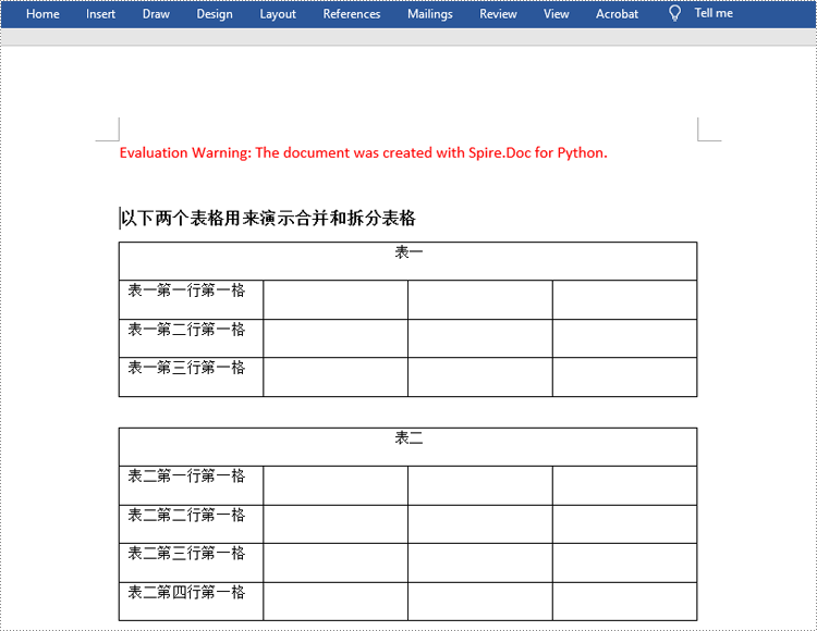 在 python 中拆分 word 中的表格
